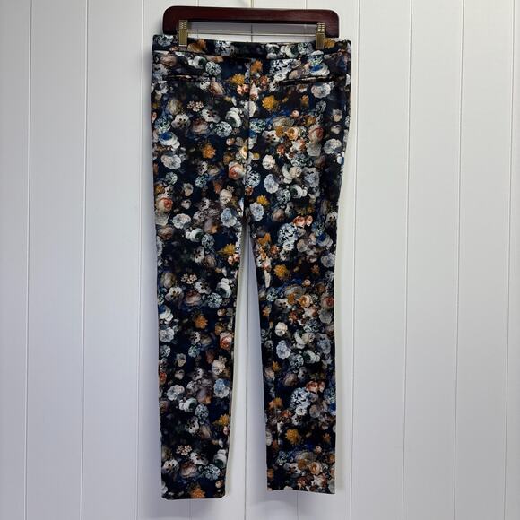 Zara Womens Artsy Whimsical Eclectic Floral Watercolor Pants Size M Stretchy - Picture 1 of 6